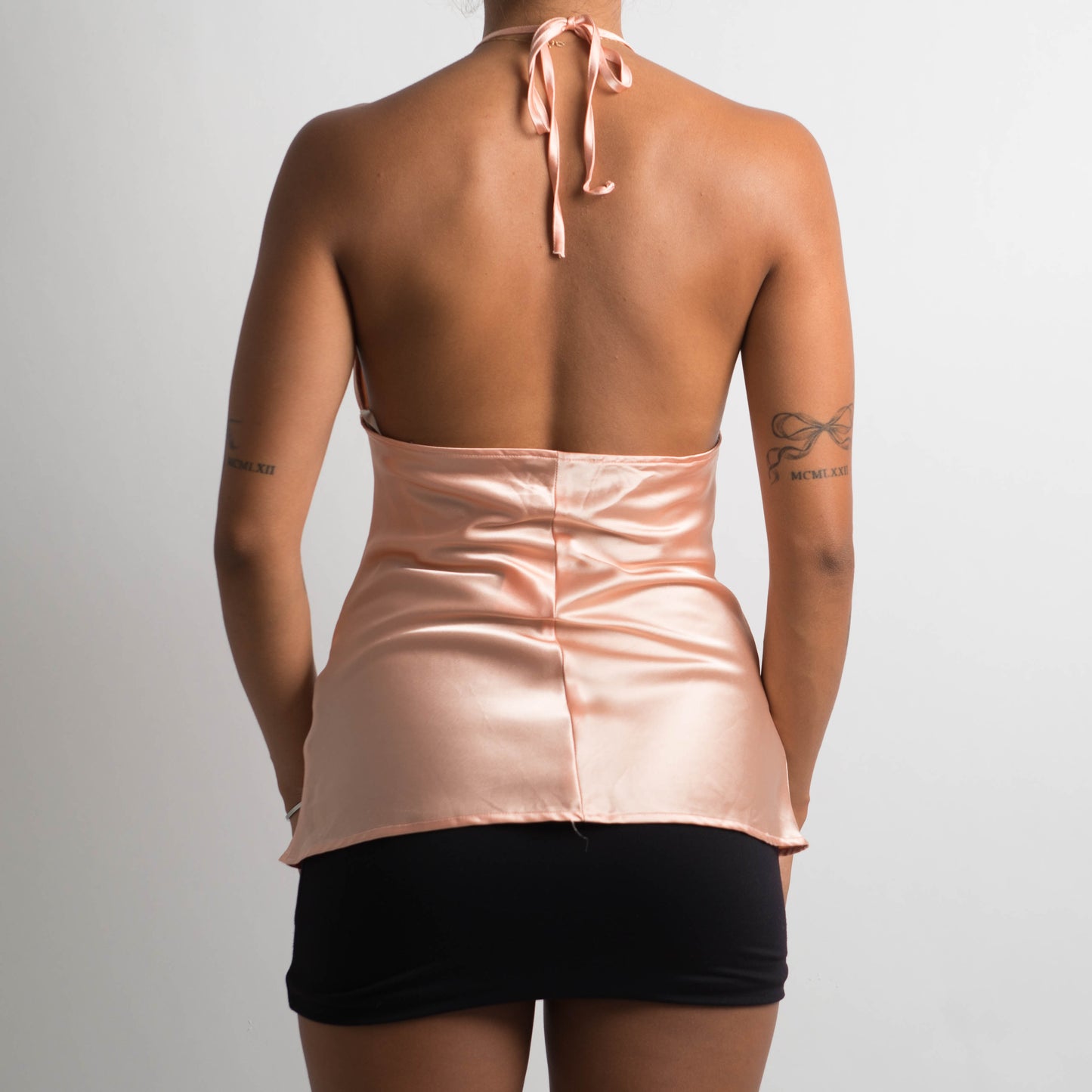 PEACH SATIN HALTERNECK TOP