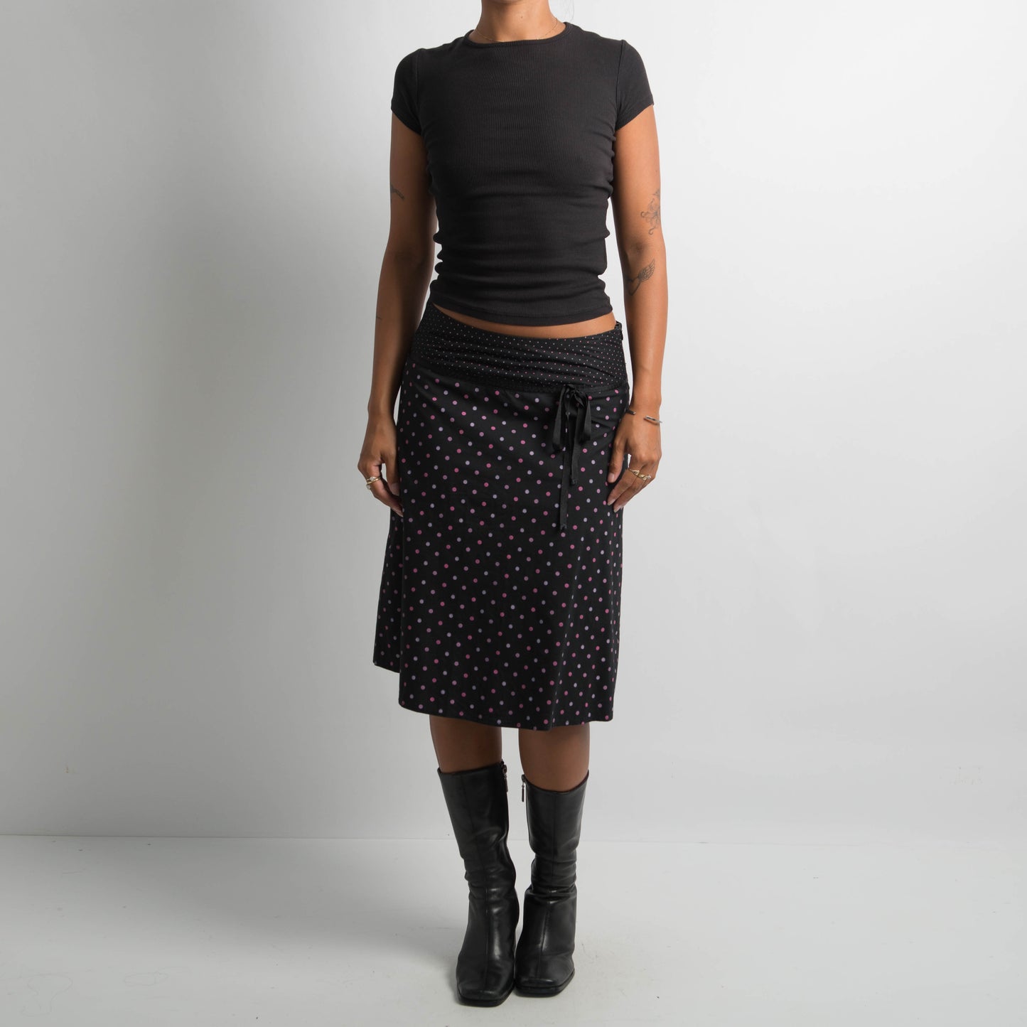 BLACK POLKA DOT MIDI SKIRT