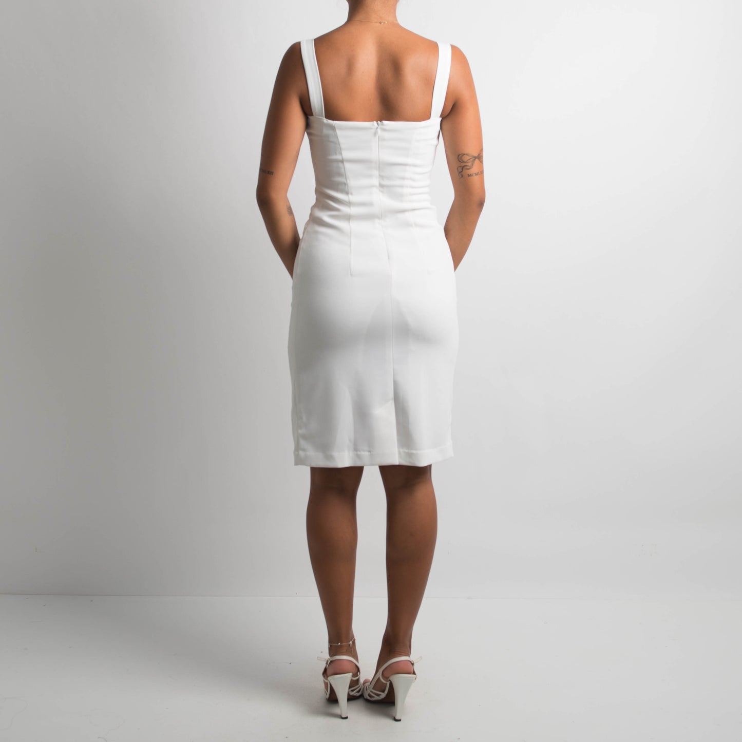 WHITE KNEE LENGTH DRESS