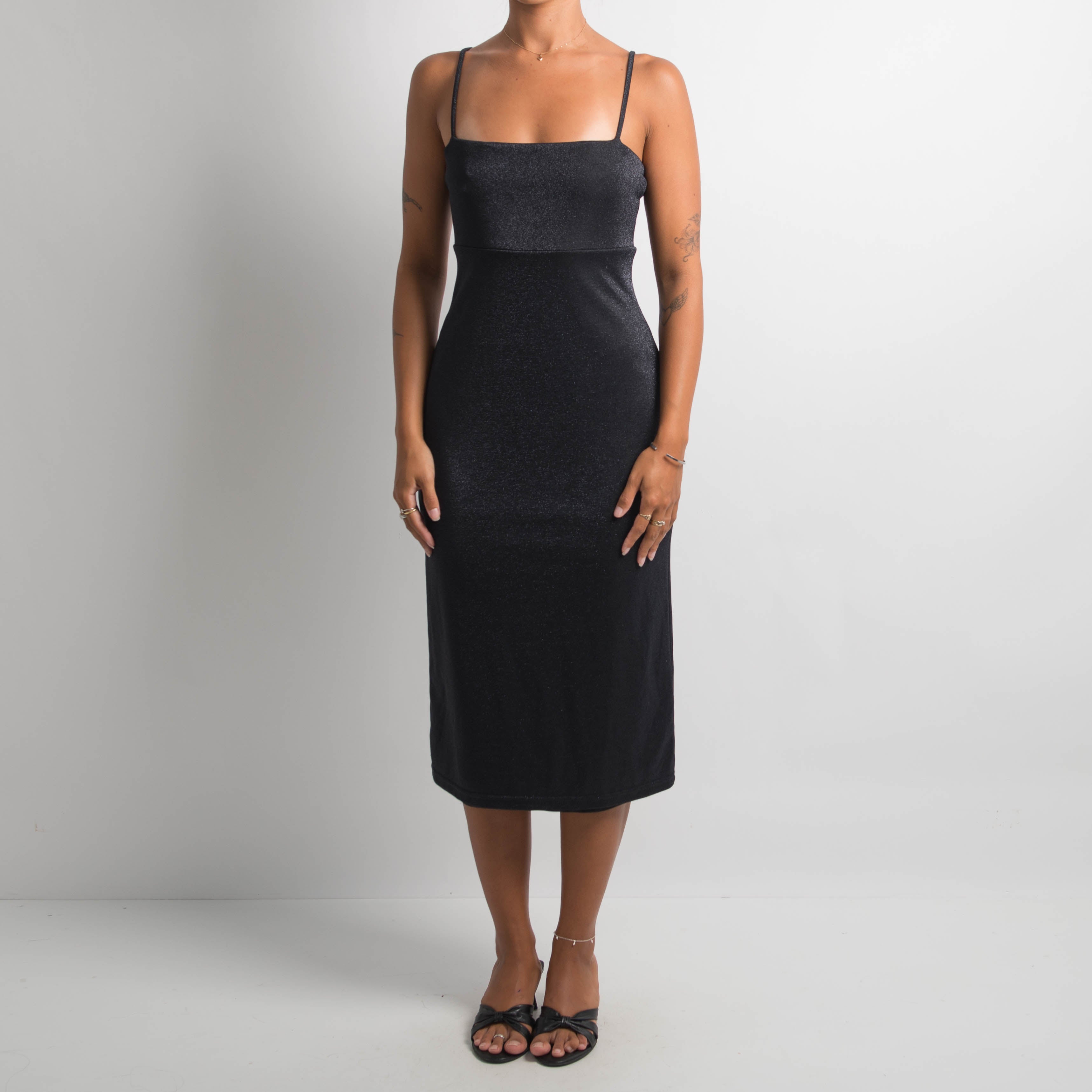 BLACK SHIMMER MIDI DRESS