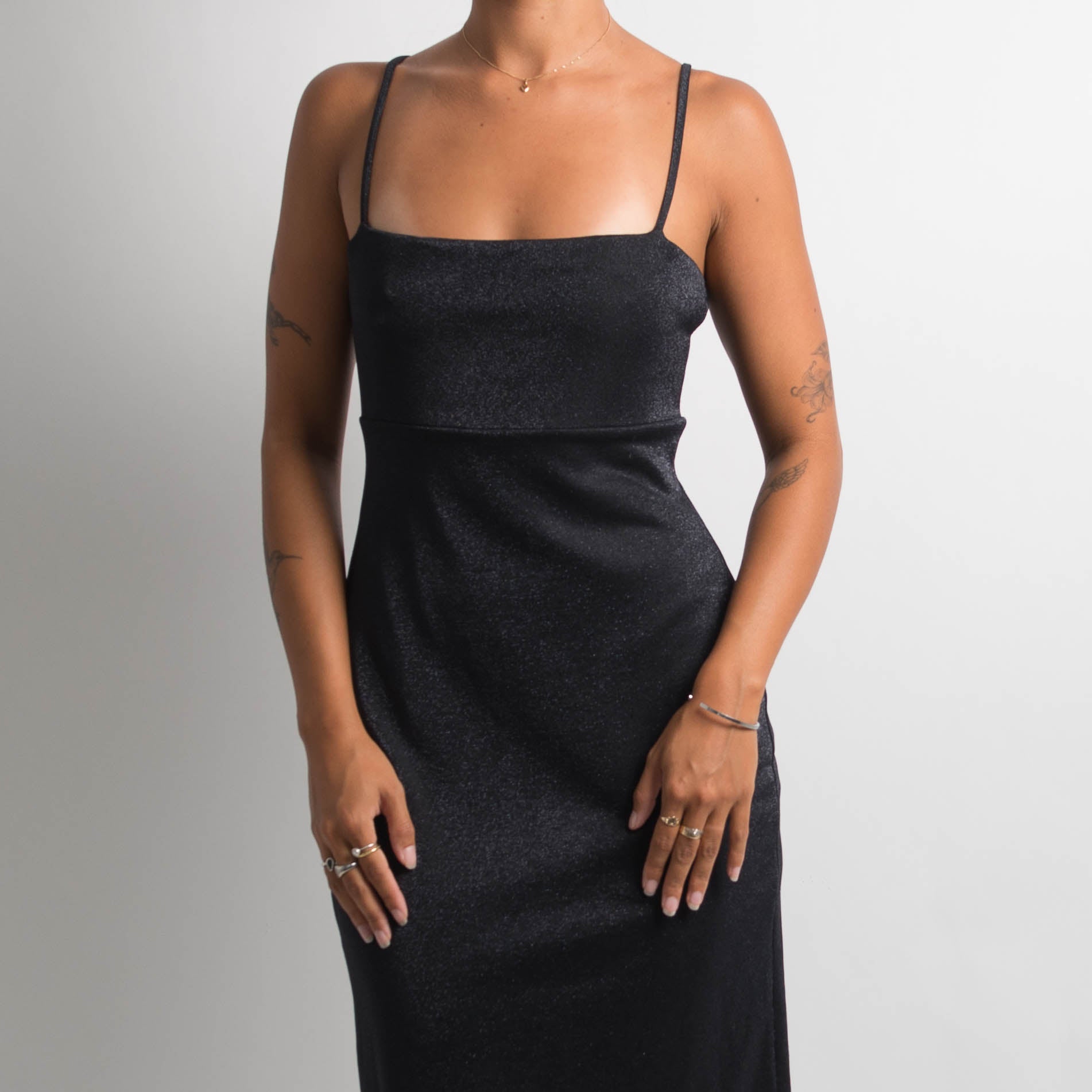 BLACK SHIMMER MIDI DRESS