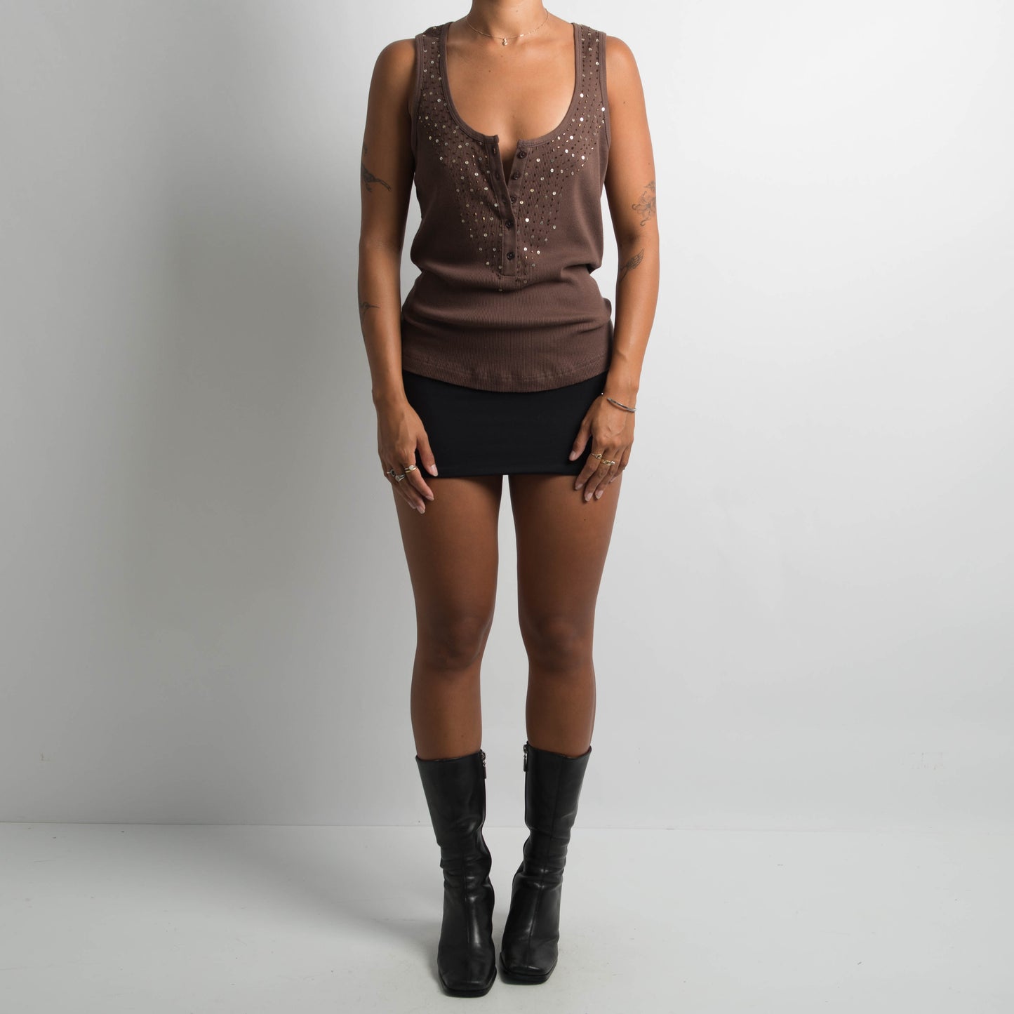 BROWN SEQUIN TANK TOP