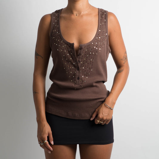 BROWN SEQUIN TANK TOP