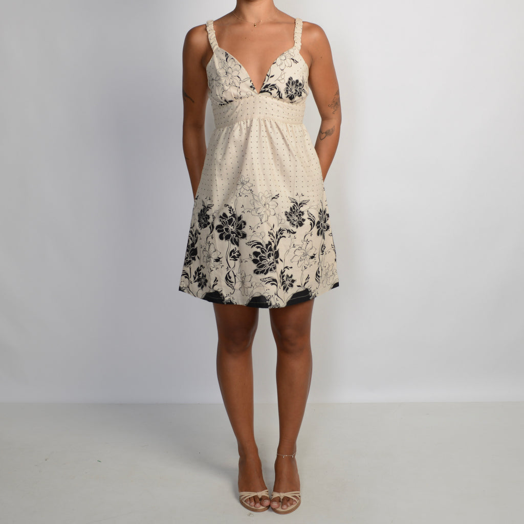 CREAM FLORAL MINI DRESS