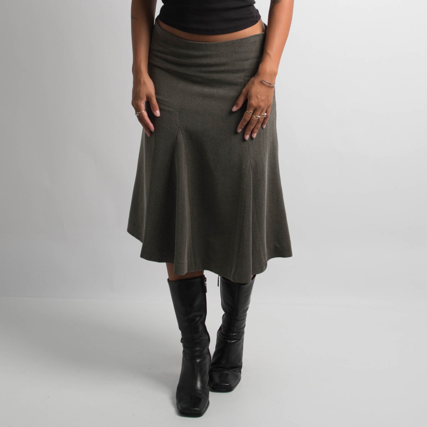 KHAKI GREY MIDI SKIRT