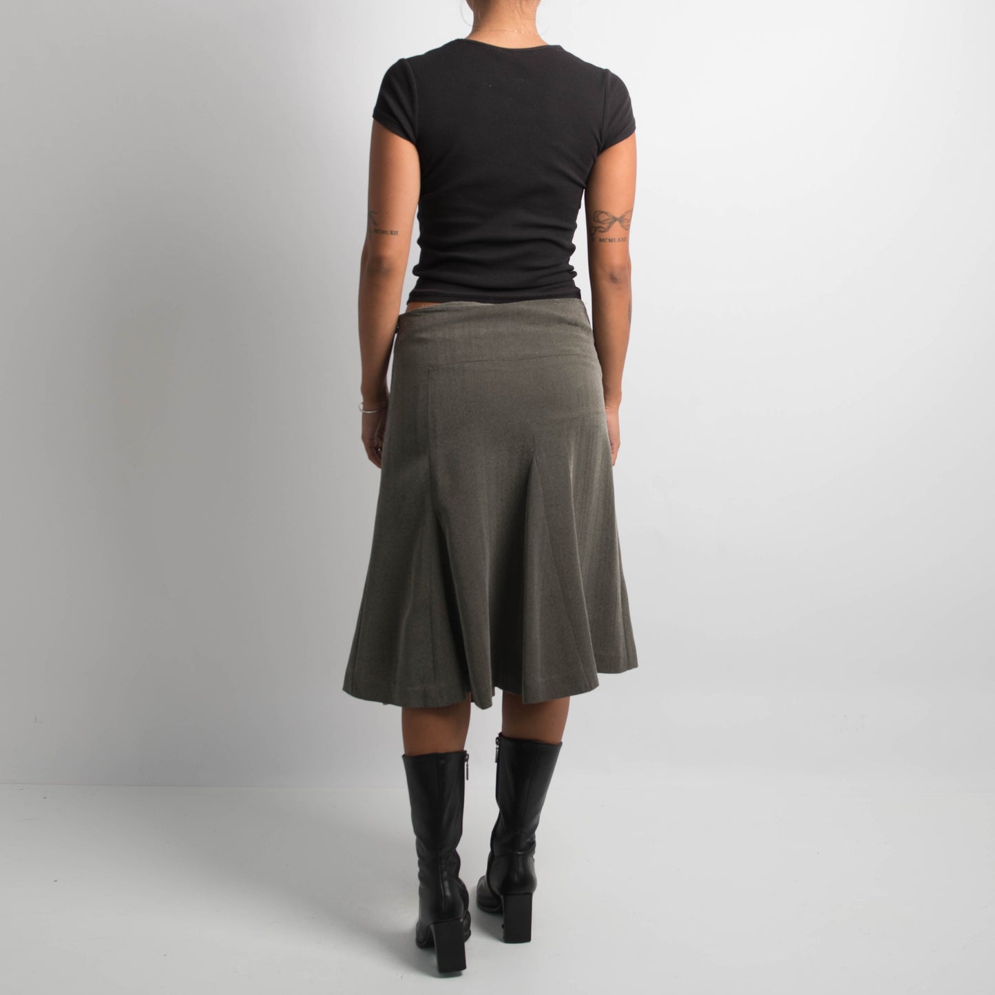 KHAKI GREY MIDI SKIRT