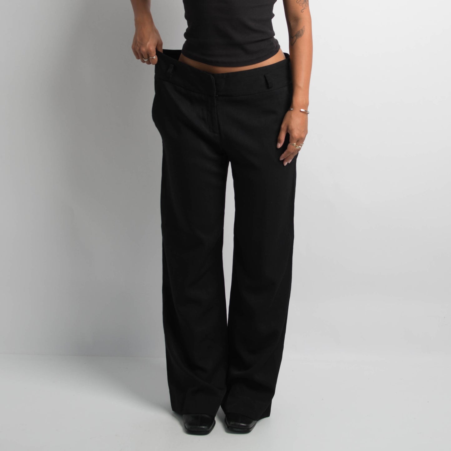 BLACK WIDE LEG TROUSERS