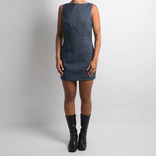 BLUE BOAT NECK MINI DRESS