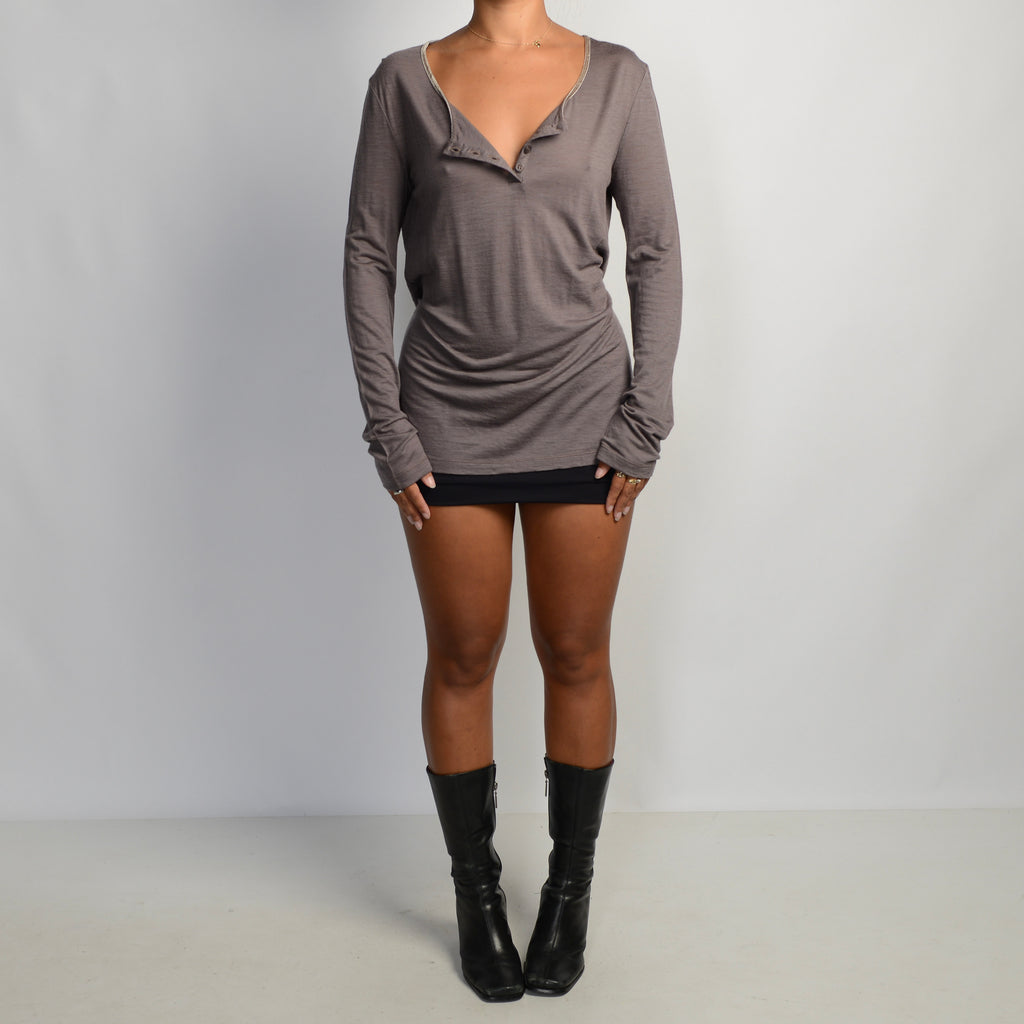 TAUPE WOOL HENLEY SHIRT
