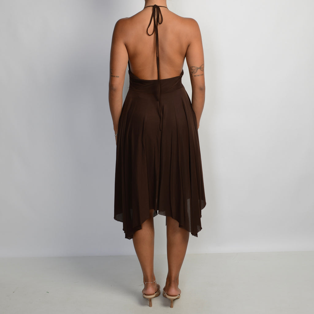 BROWN HALTER DRESS