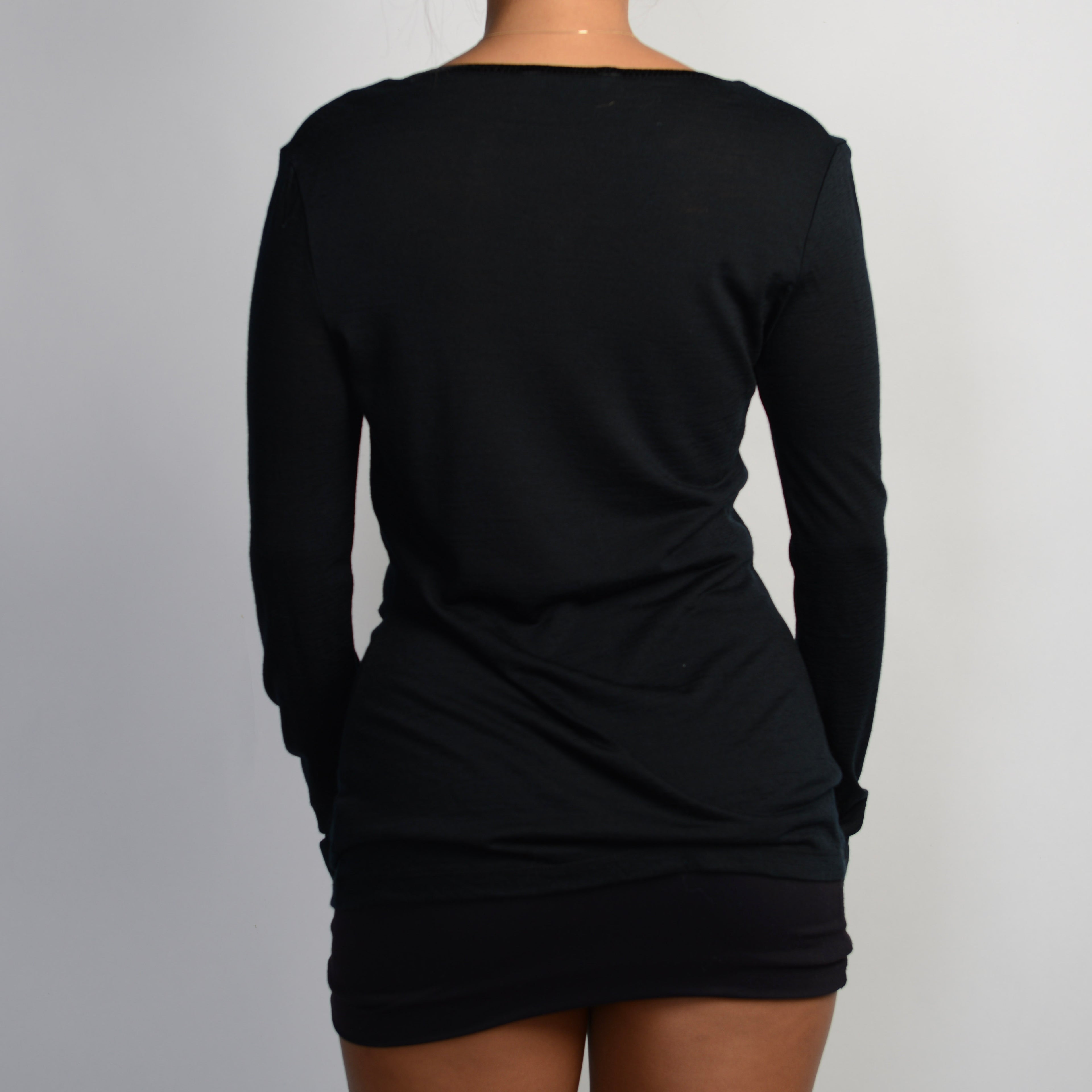 BLACK WOOL HENLEY SHIRT