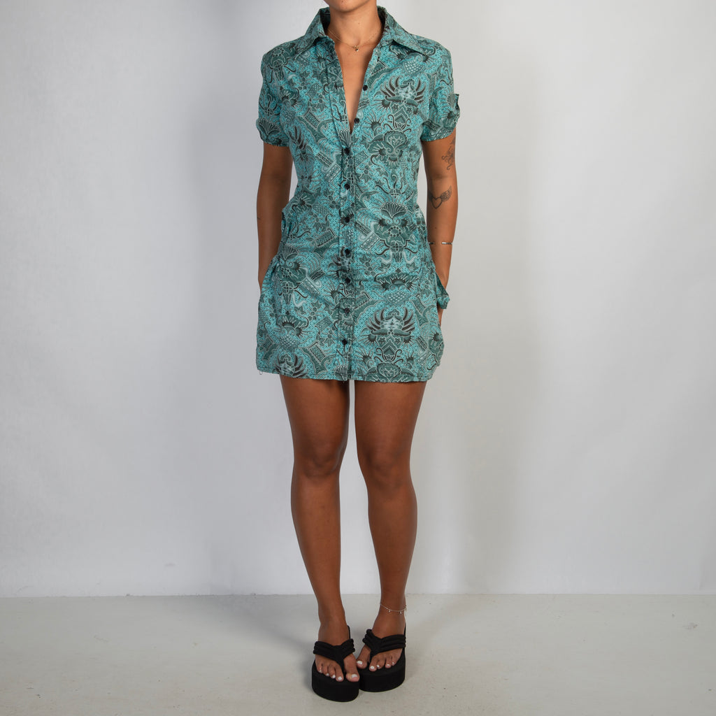 TEAL PATTERN MINI DRESS