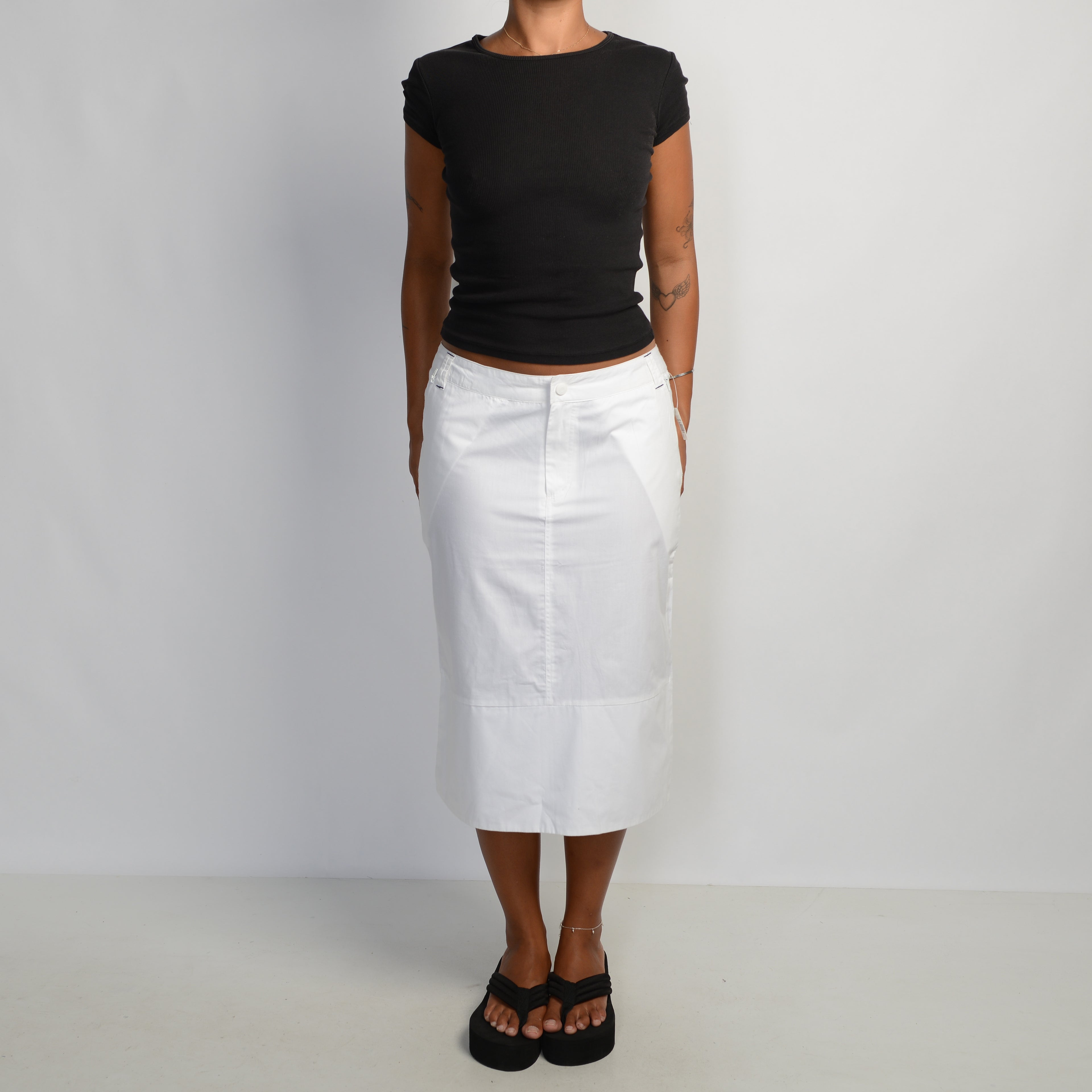 WHITE COTTON MIDI SKIRT