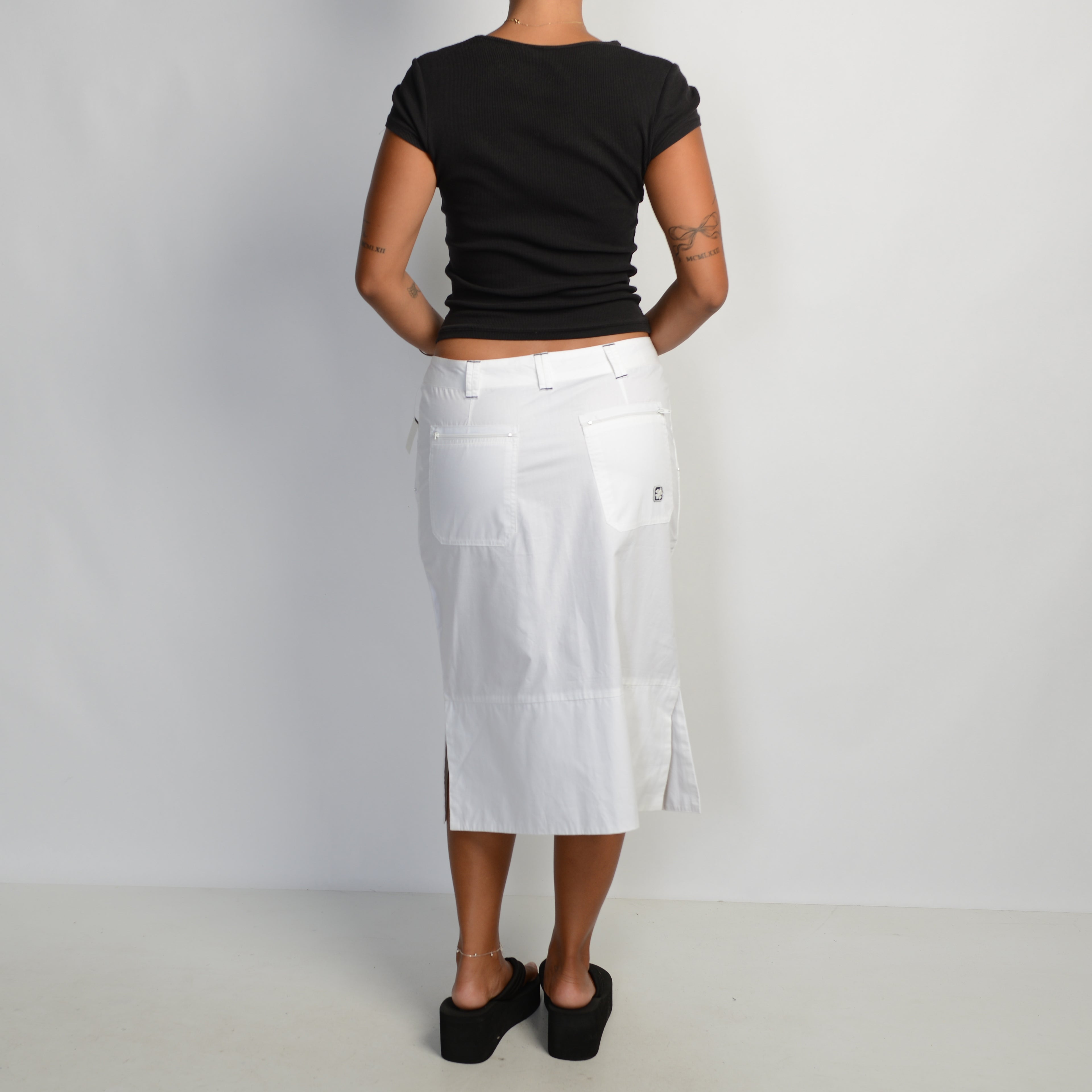 WHITE COTTON MIDI SKIRT