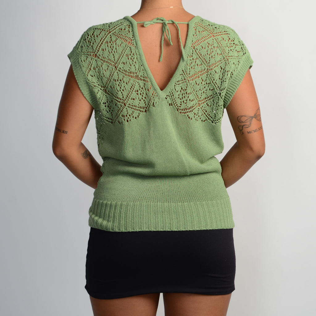 GREEN DEEP V KNIT TOP