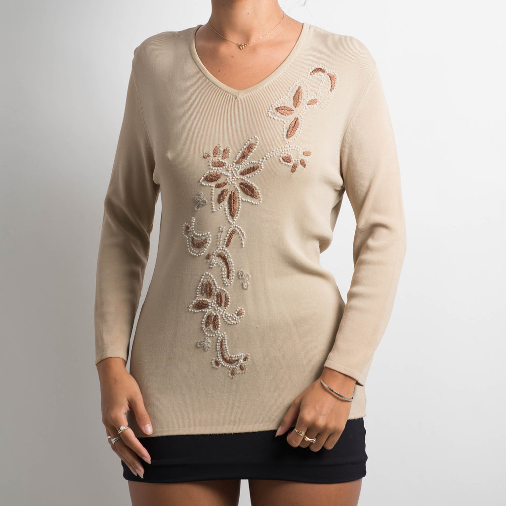 BEIGE FLORAL LONG SLEEVE TOP