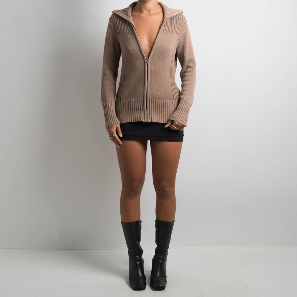 BROWN KNIT ZIP JACKET