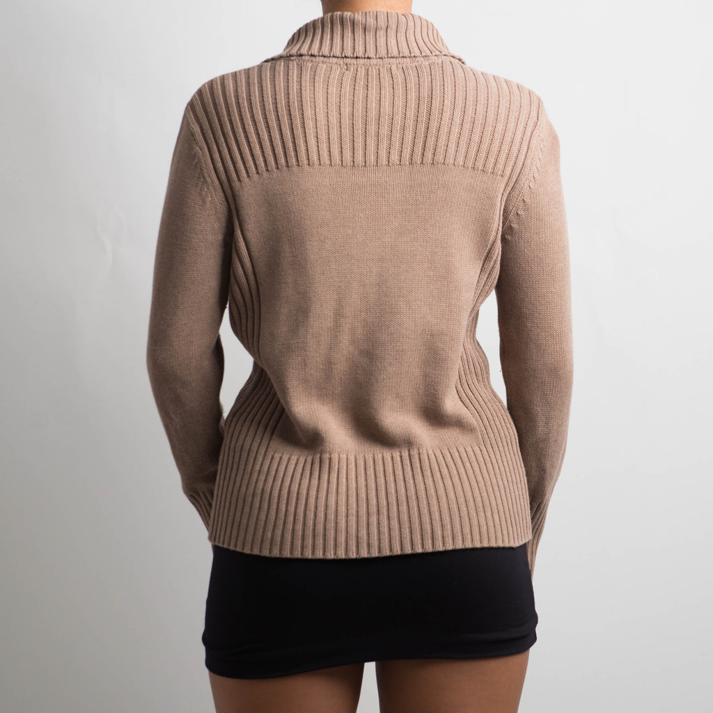 BROWN KNIT ZIP JACKET