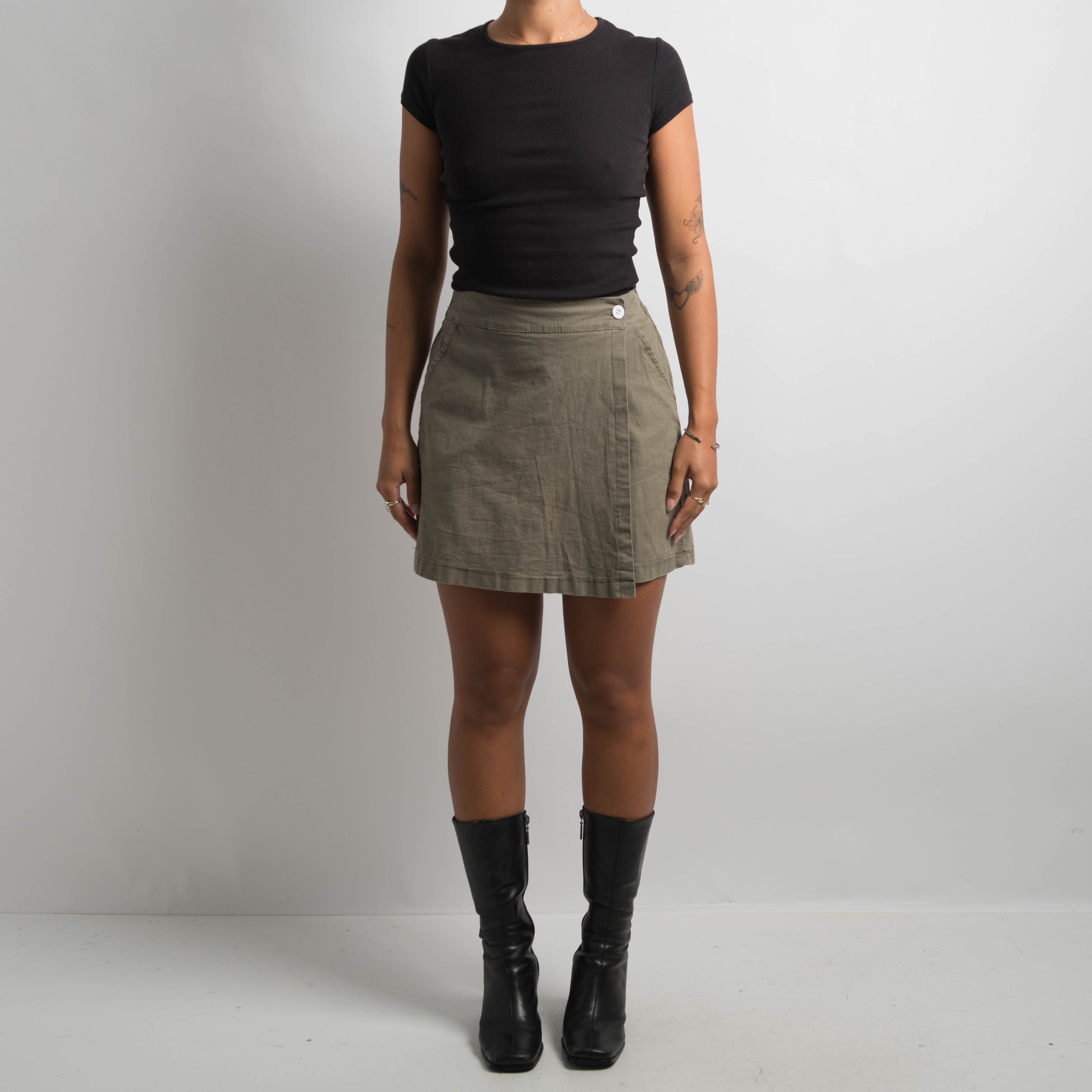KHAKI WRAP SKORT