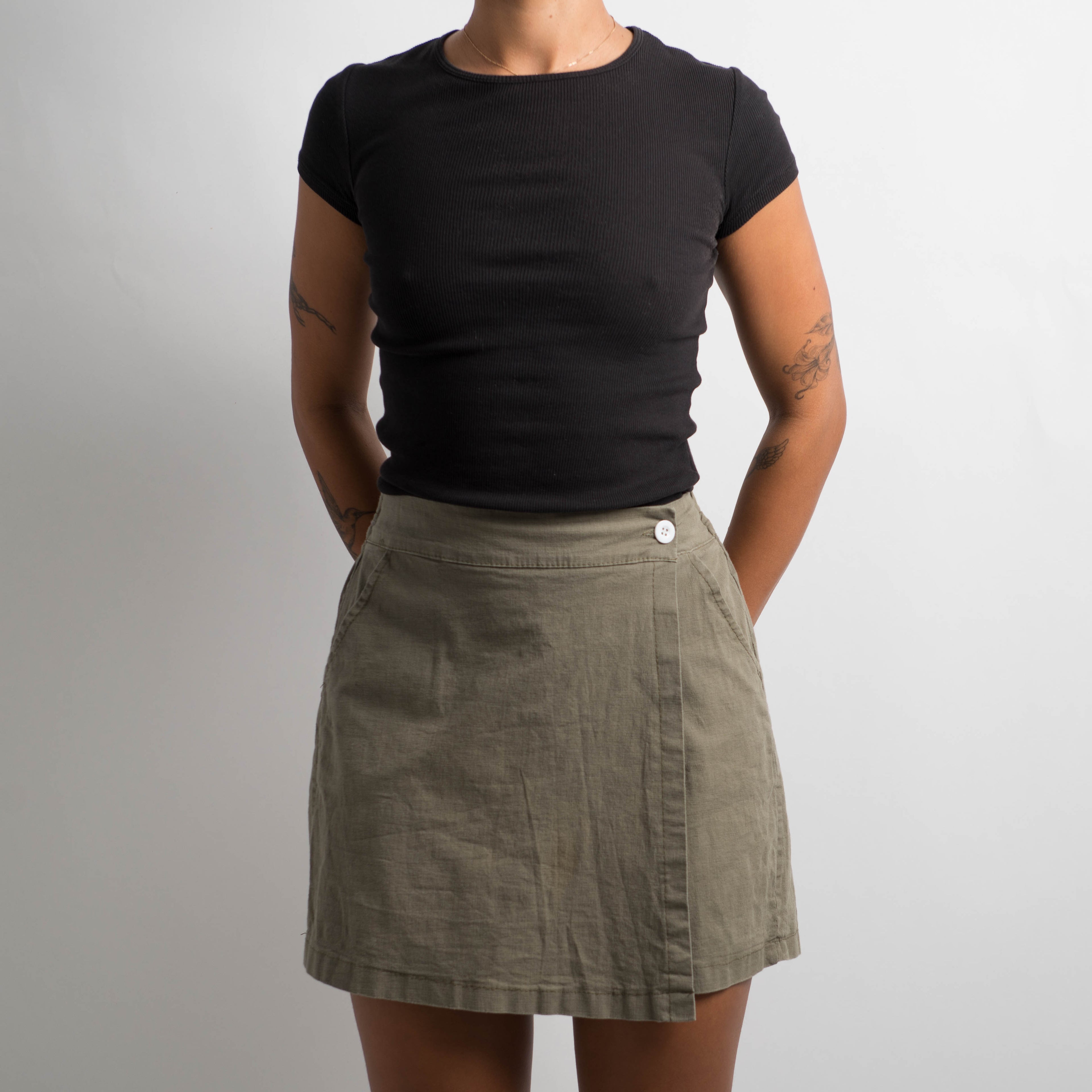 KHAKI WRAP SKORT