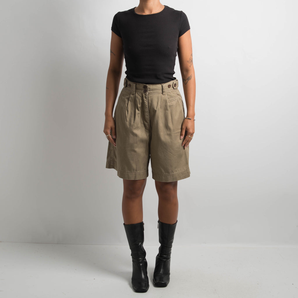 KHAKI LONGLINE COTTON SHORTS
