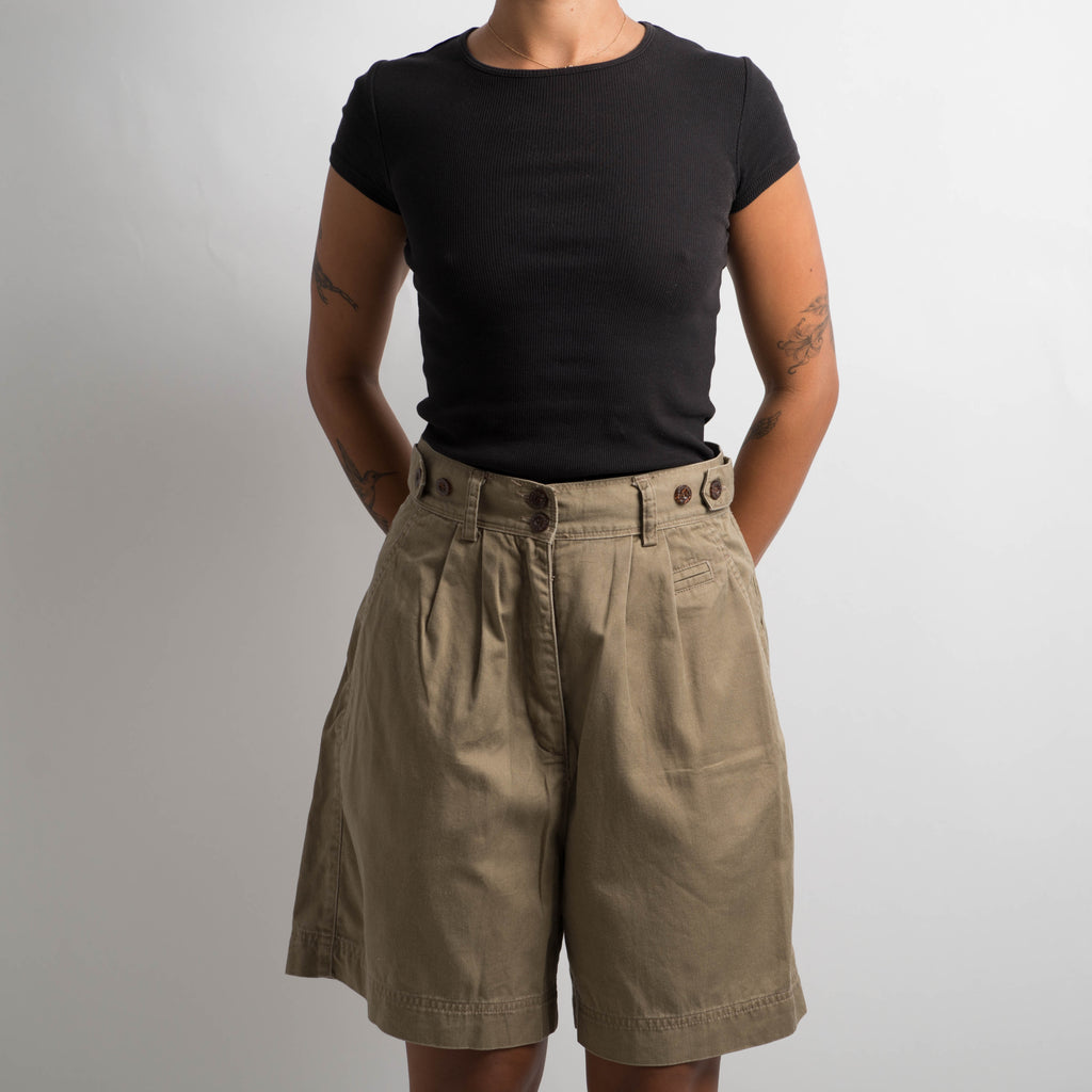 KHAKI LONGLINE COTTON SHORTS