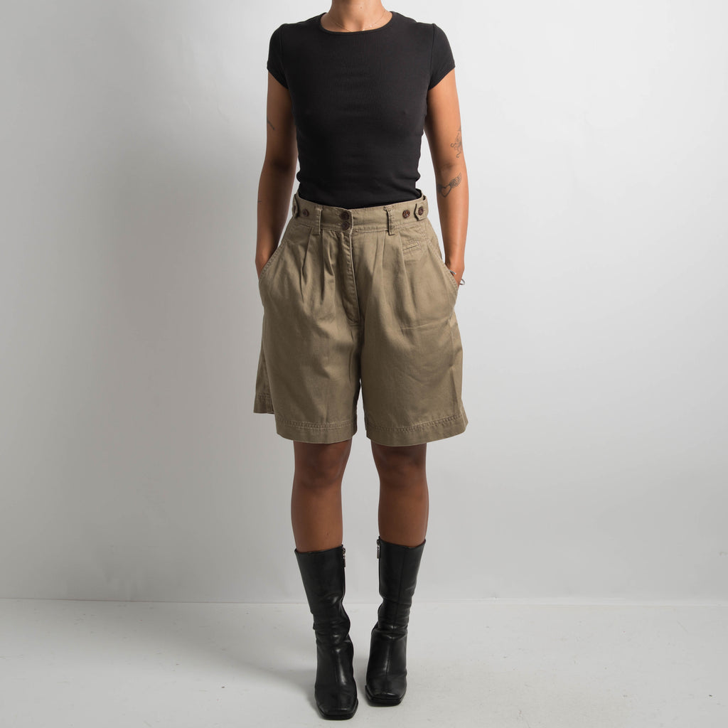 KHAKI LONGLINE COTTON SHORTS
