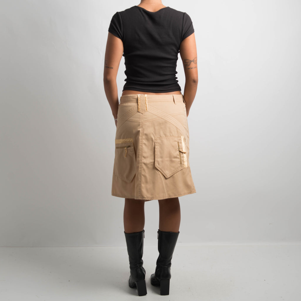 TAN CARGO MIDI SKIRT