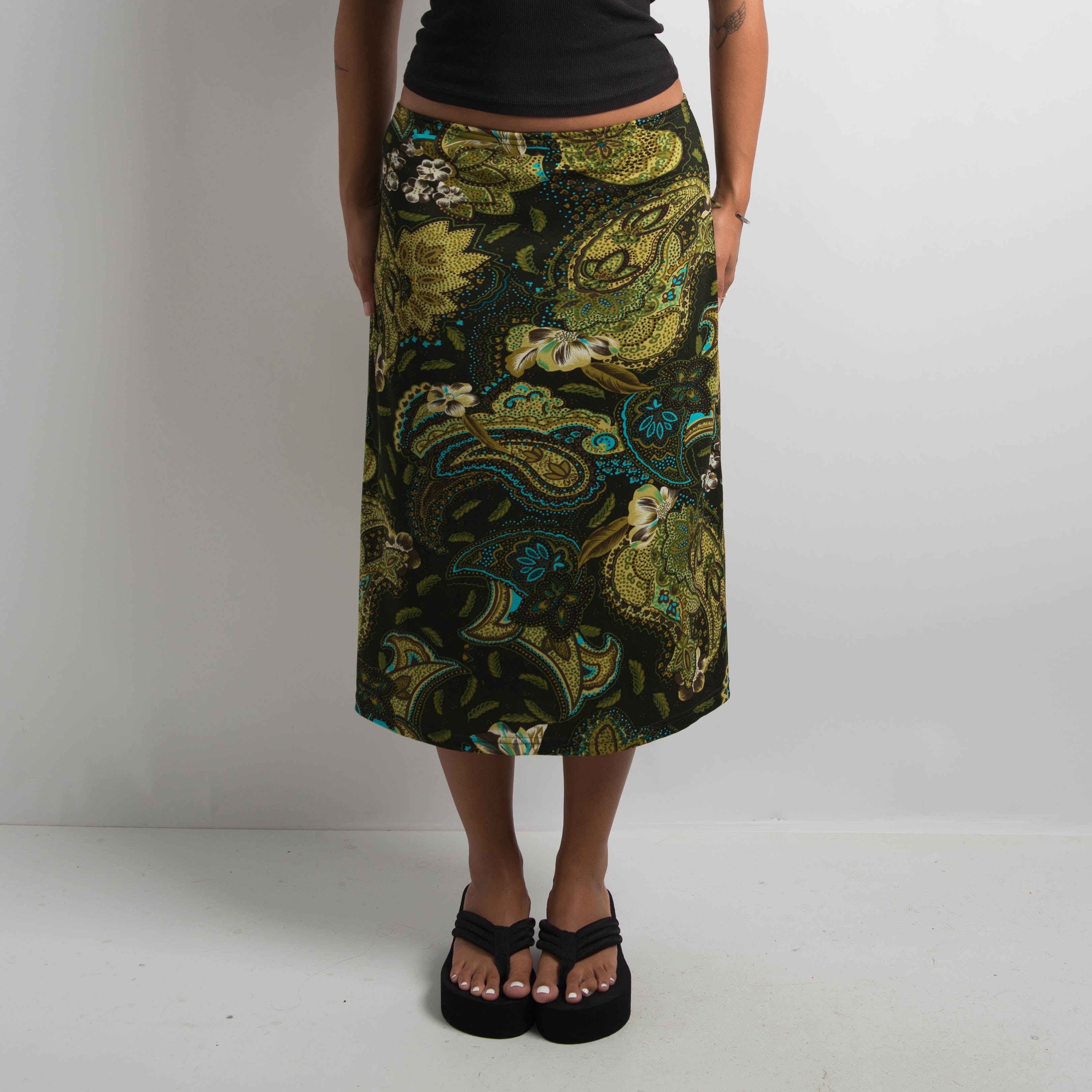 GREEN PAISLEY MIDI SKIRT