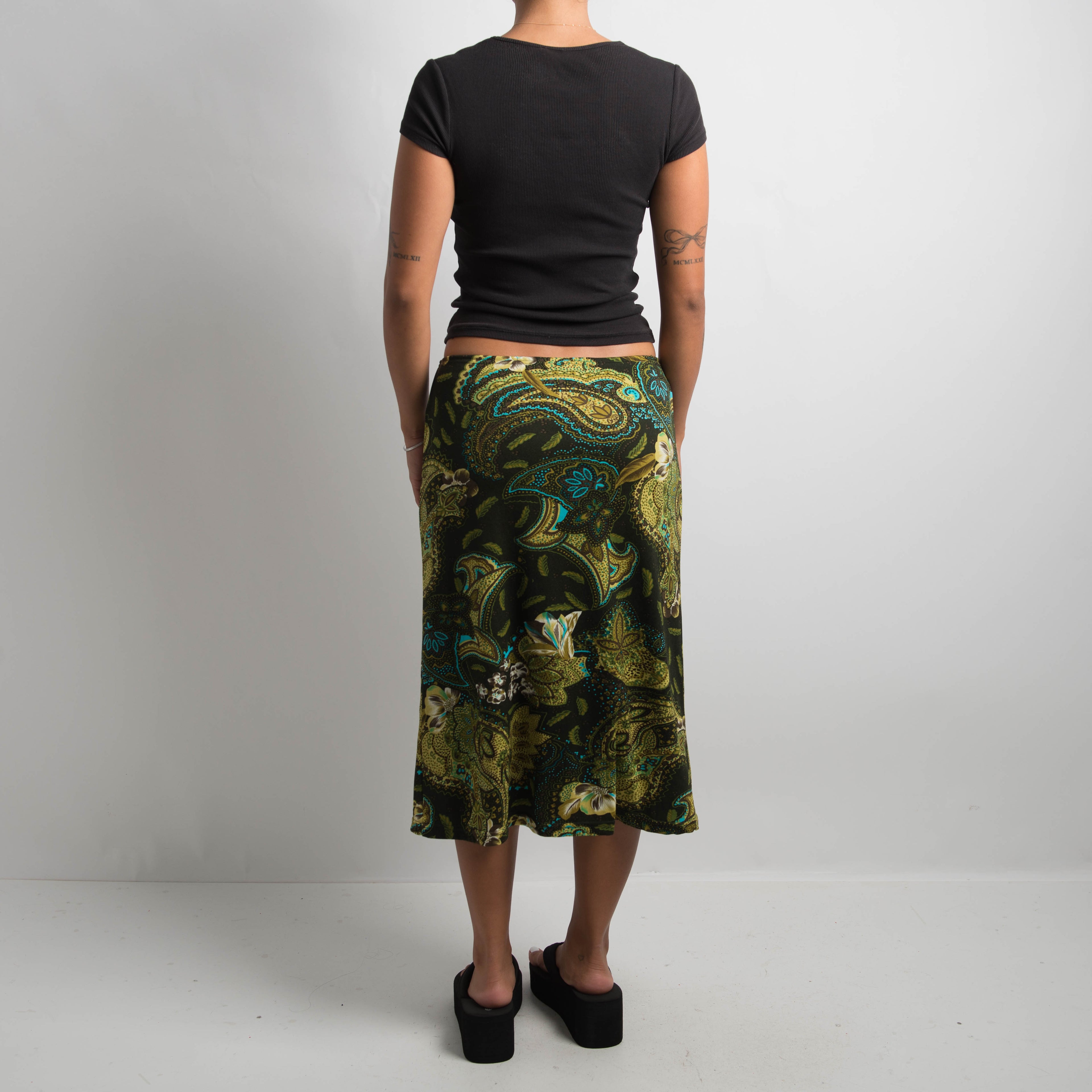 GREEN PAISLEY MIDI SKIRT