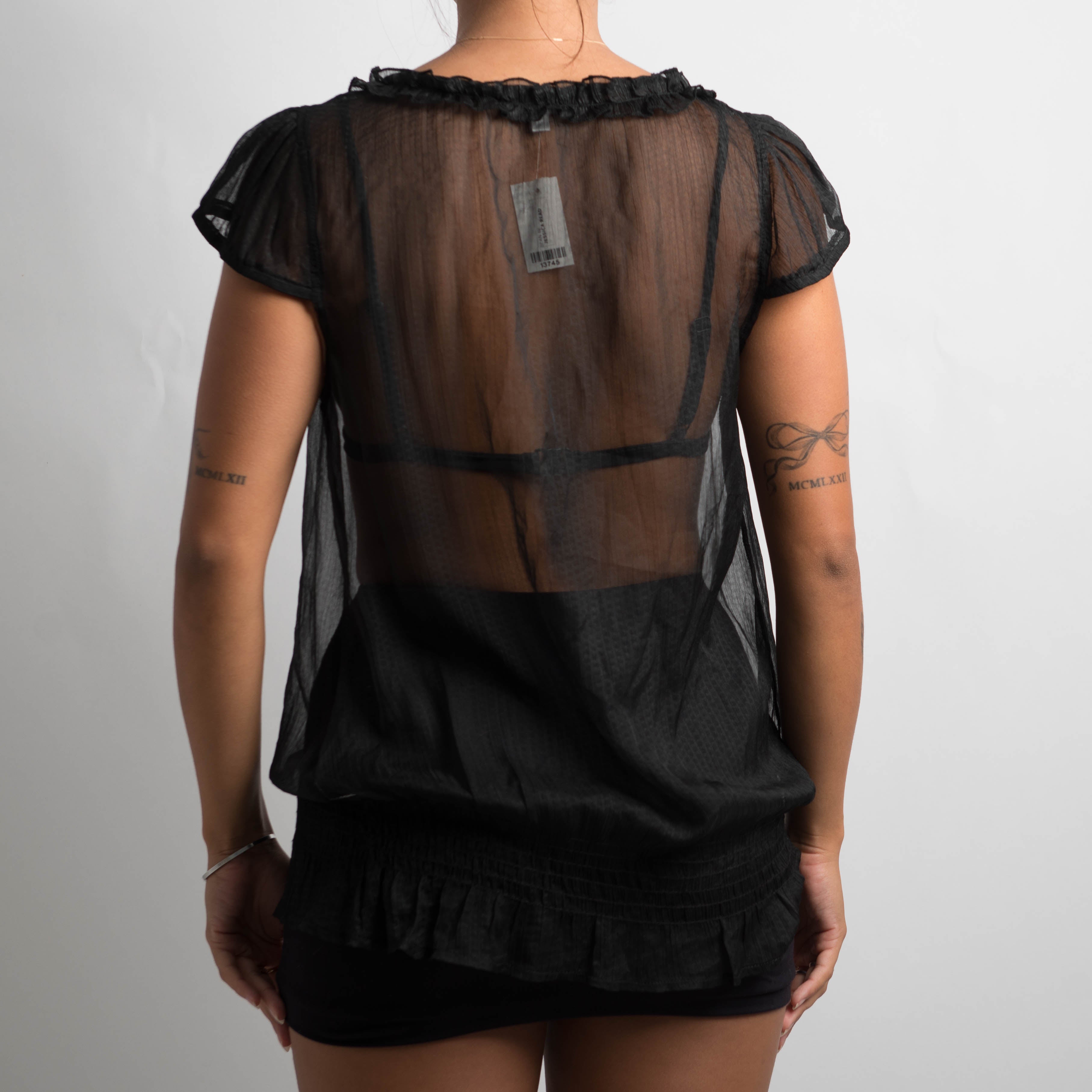 BLACK SHEER RUFFLE TOP
