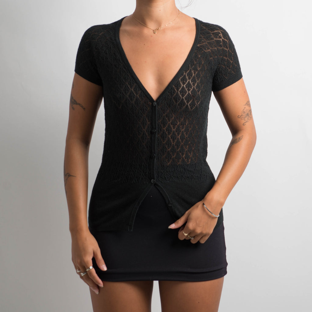 BLACK CROCHET KNIT TOP