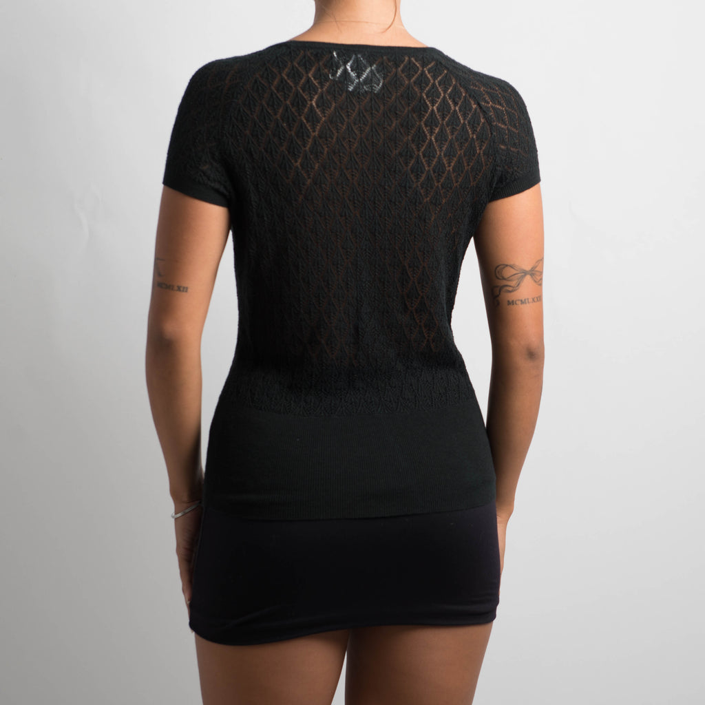 BLACK CROCHET KNIT TOP
