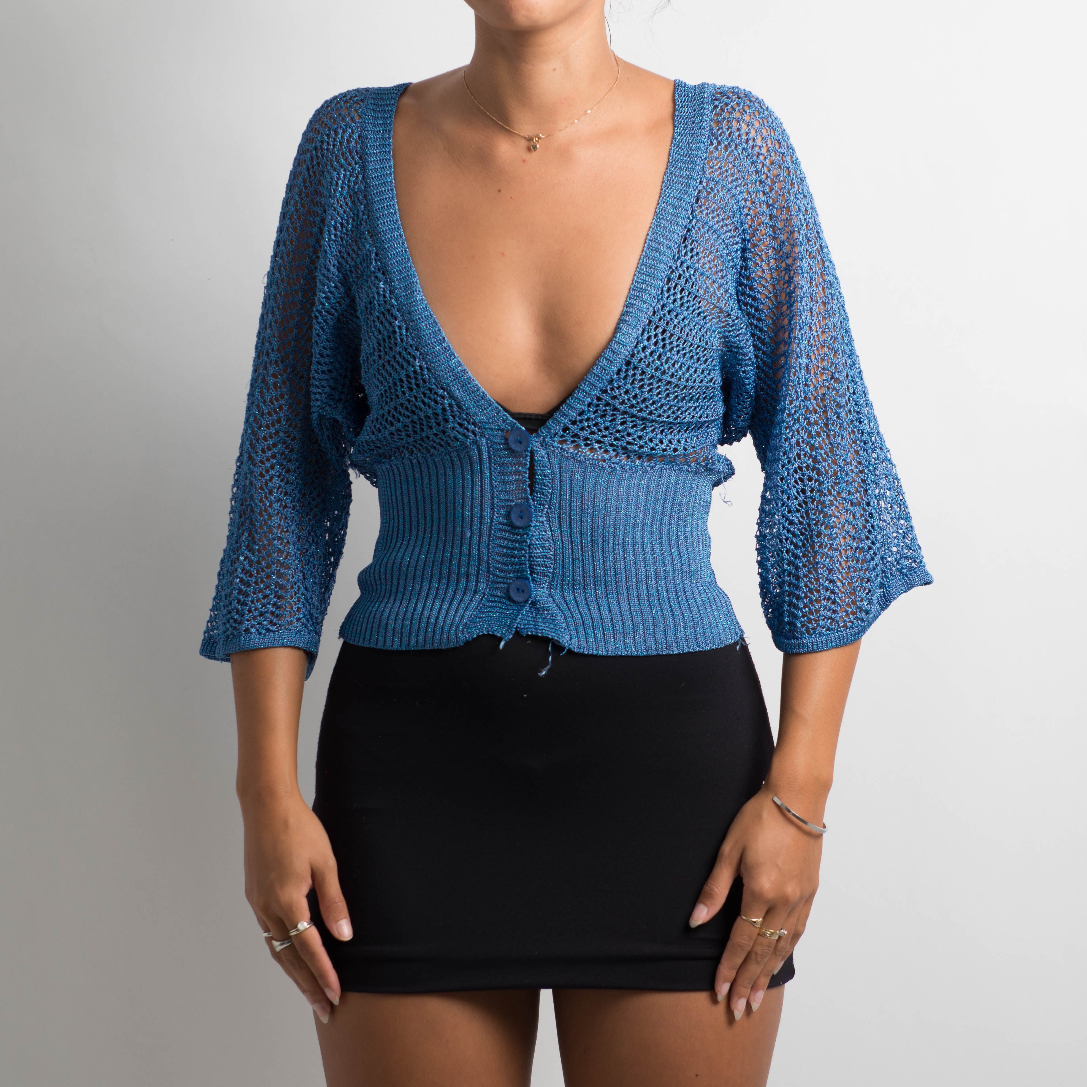 BLUE KNIT METALLIC TOP