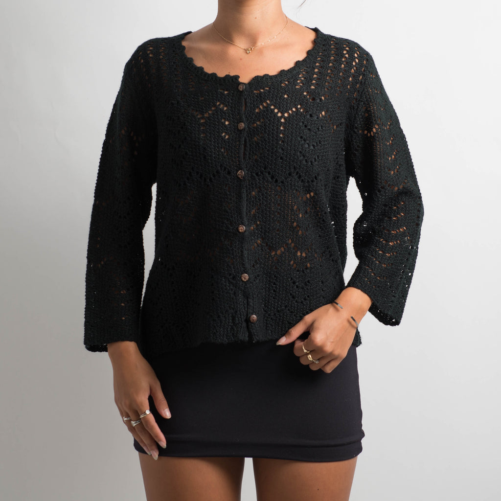 BLACK CROCHET CARDIGAN