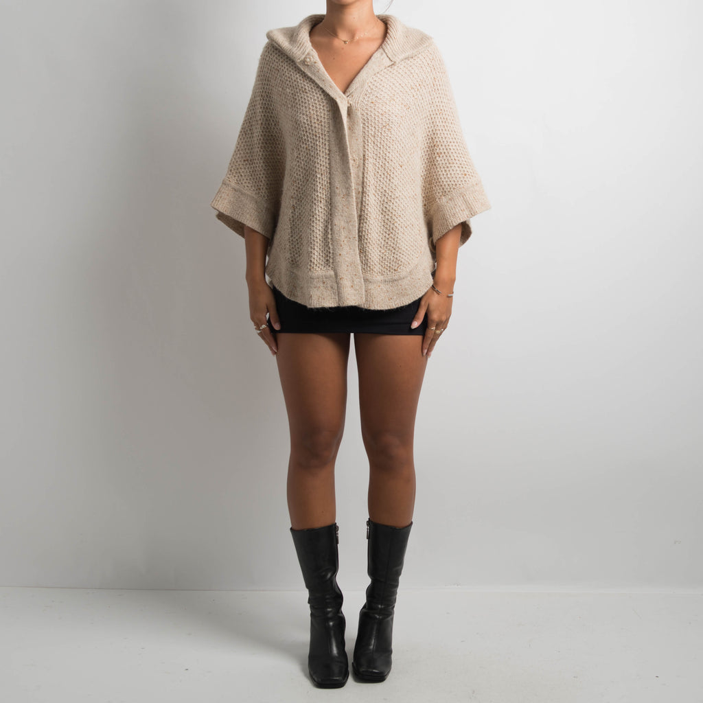 CREAM WOOL KNIT PONCHO