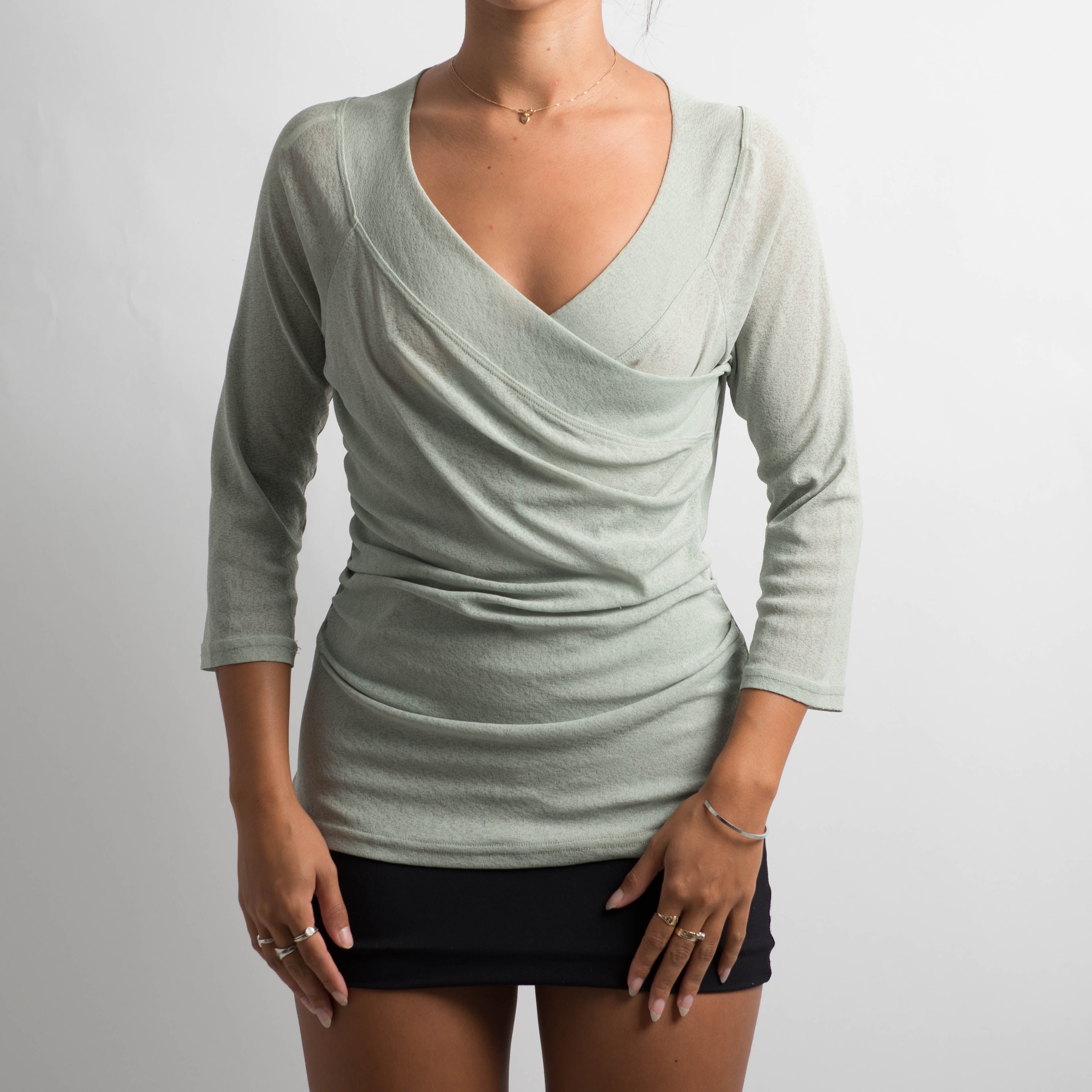 GREEN MESH LONG SLEEVE TOP