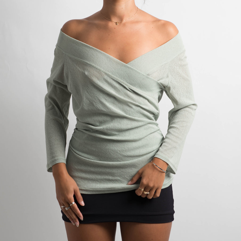 GREEN MESH LONG SLEEVE TOP
