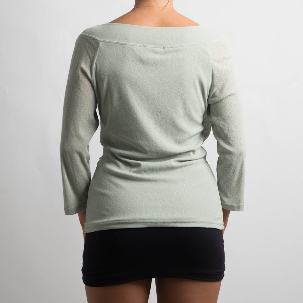 GREEN MESH LONG SLEEVE TOP