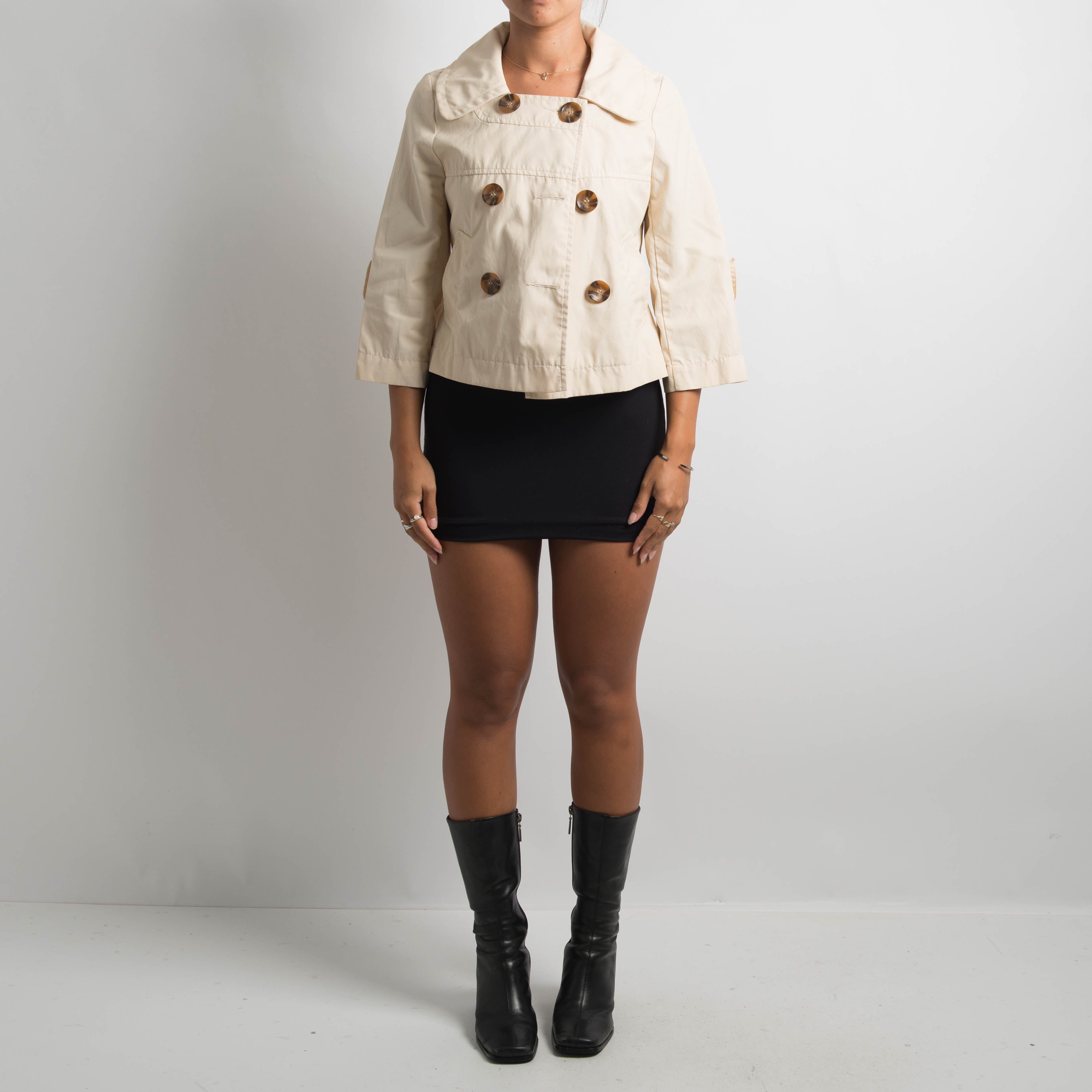 CREAM CROP TRENCH COAT