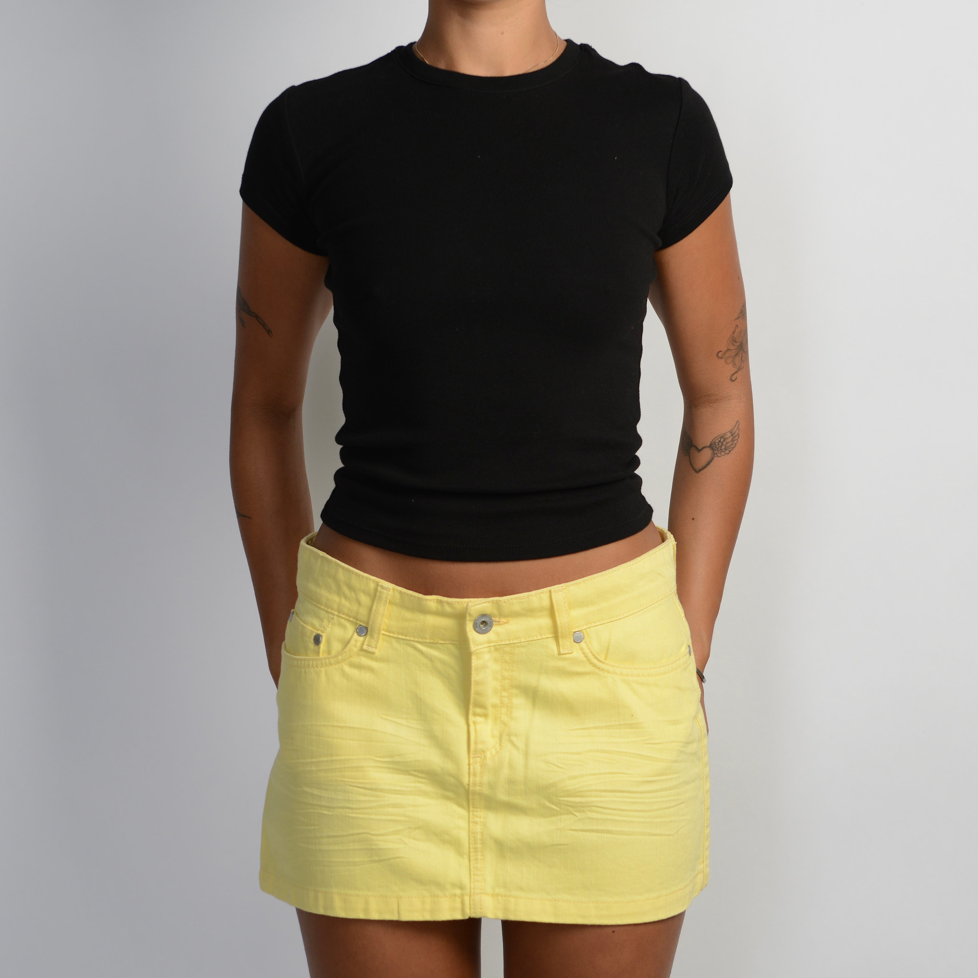 YELLOW DENIM MINI SKIRT