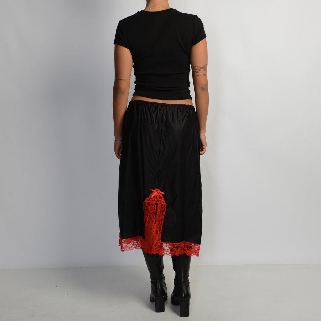 RED LACE TRIM SKIRT