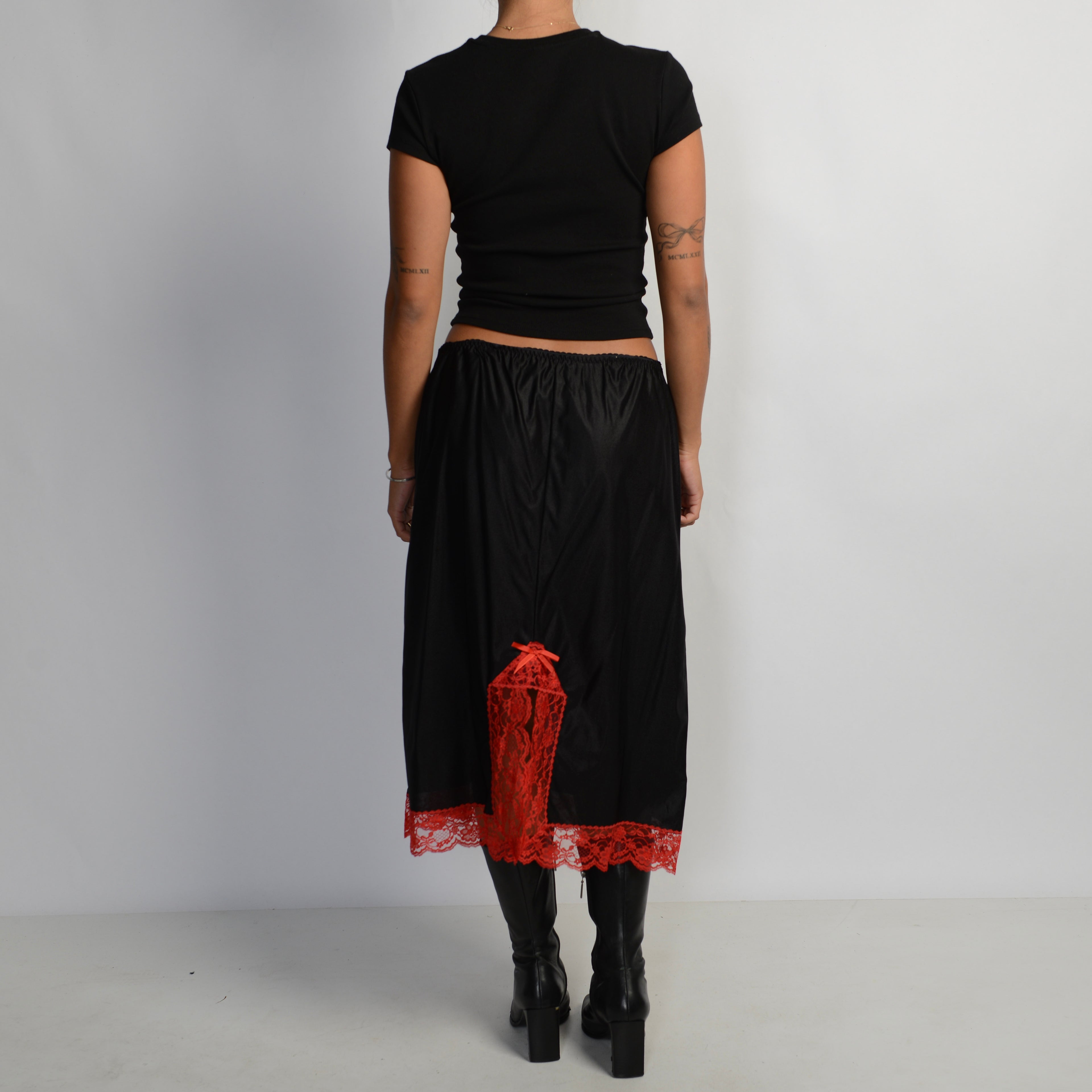 RED LACE TRIM SKIRT