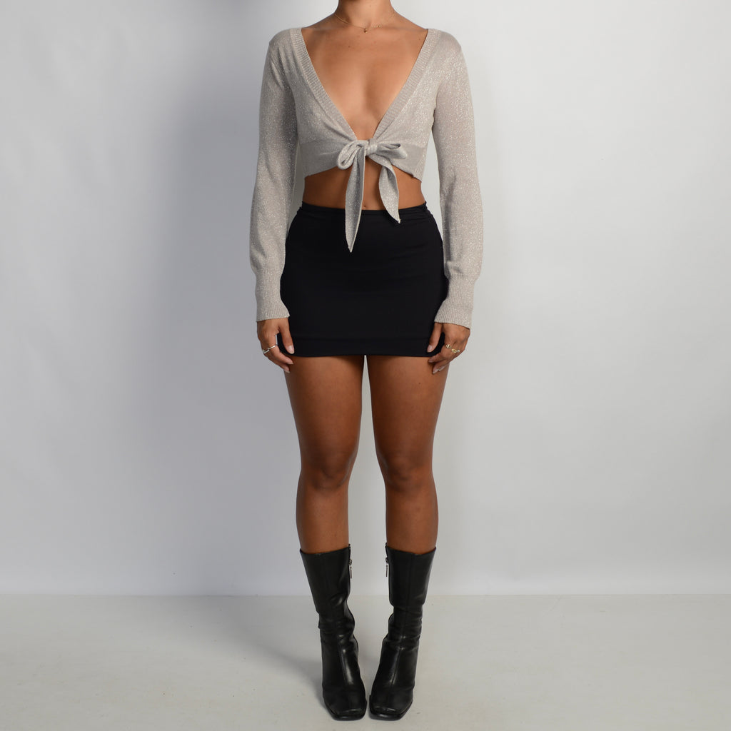 SILVER TIE FRONT TOP