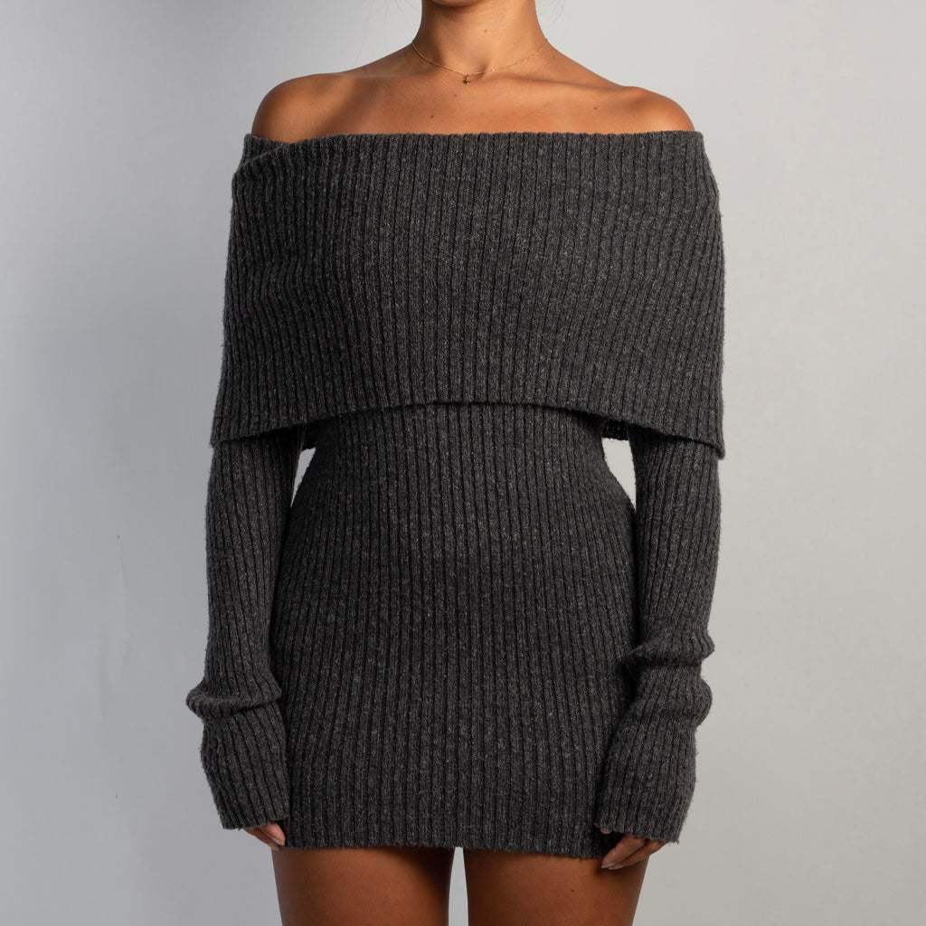 GREY RIB KNIT LONGLINE TOP