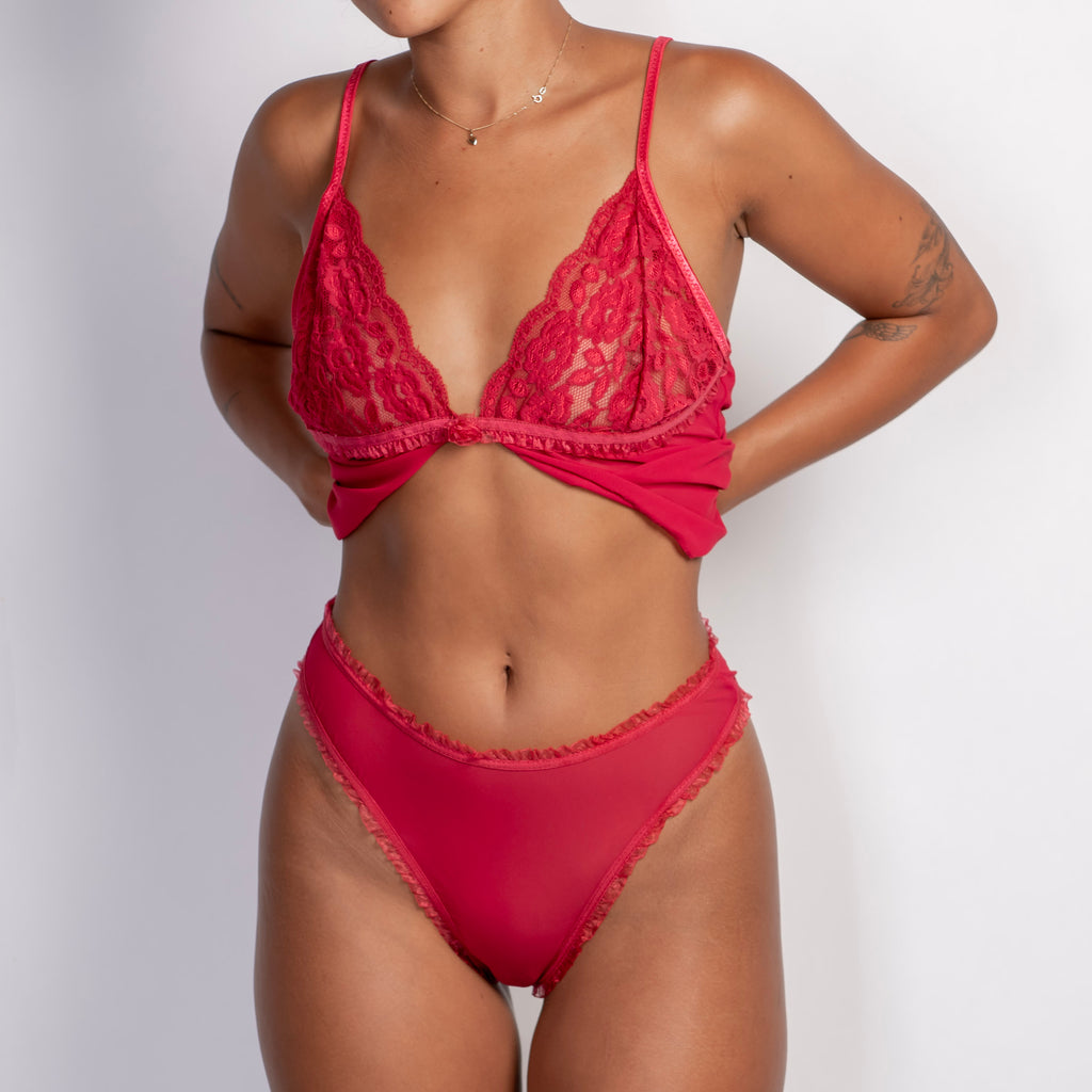 RED MESH CAMISOLE SET