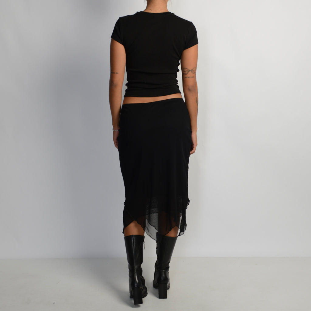 BLACK MESH MIDI SKIRT