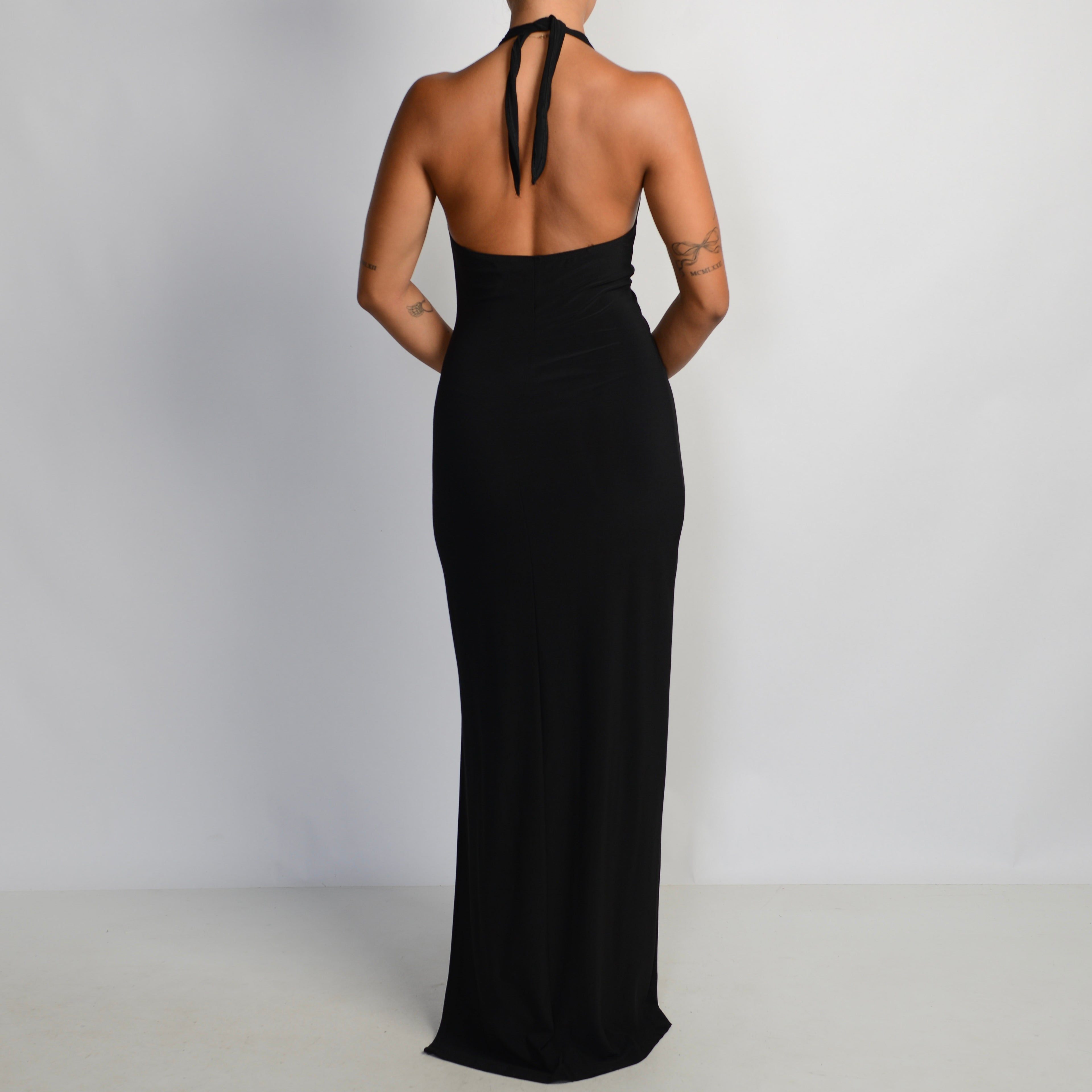 BLACK SLINKY HALTER GOWN