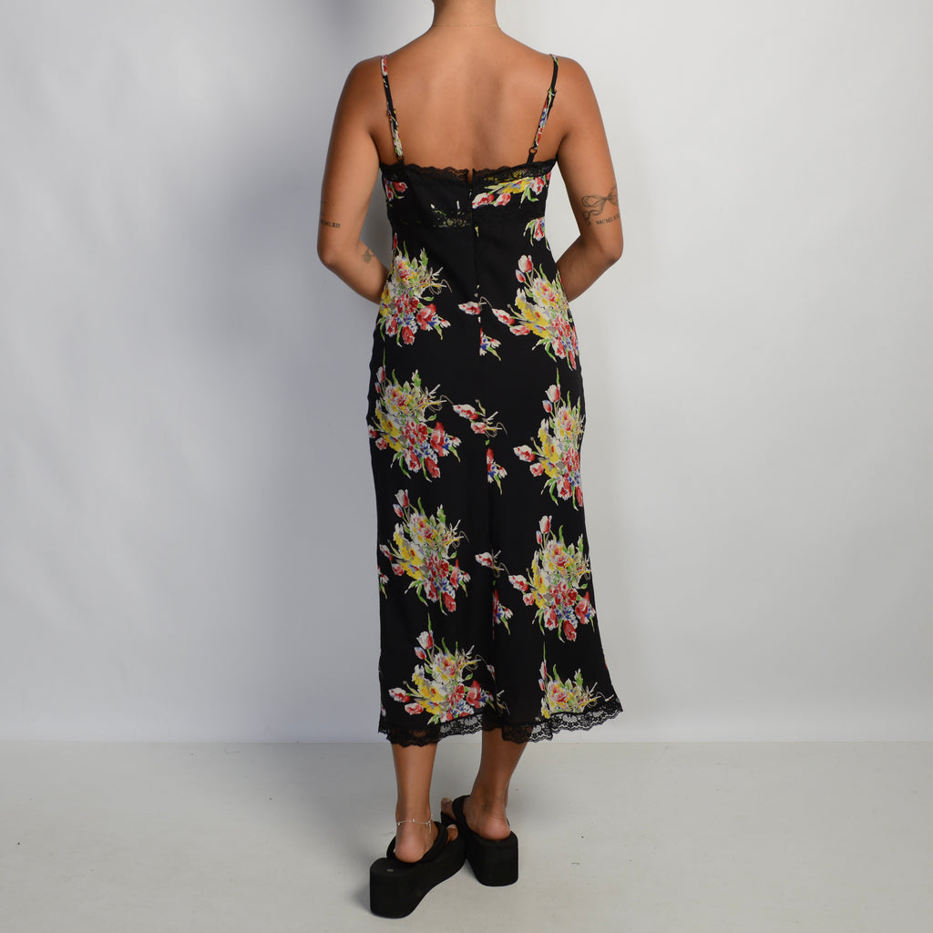 BLACK FLORAL MIDI DRESS