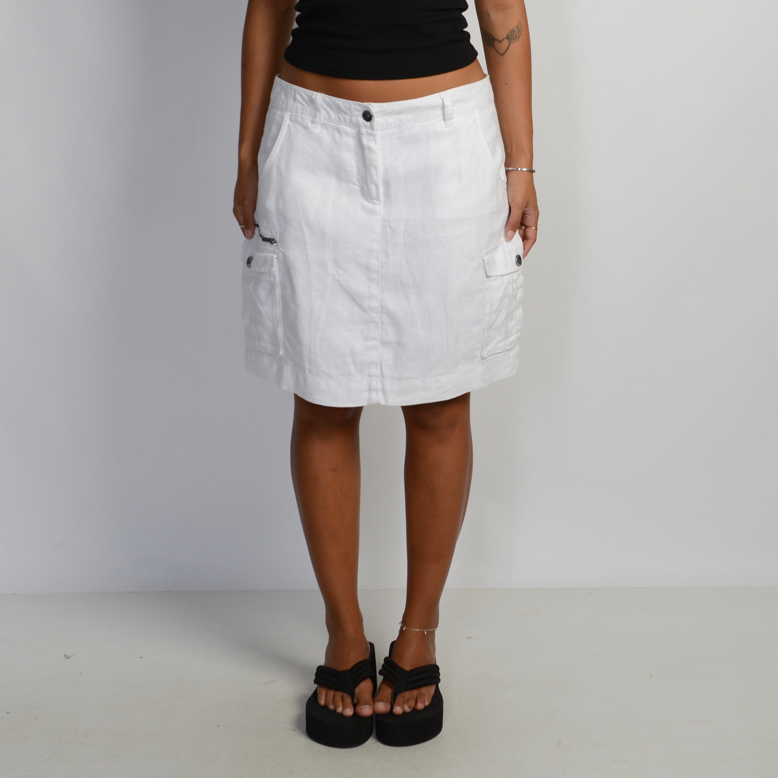 WHITE LINEN MIDI SKIRT